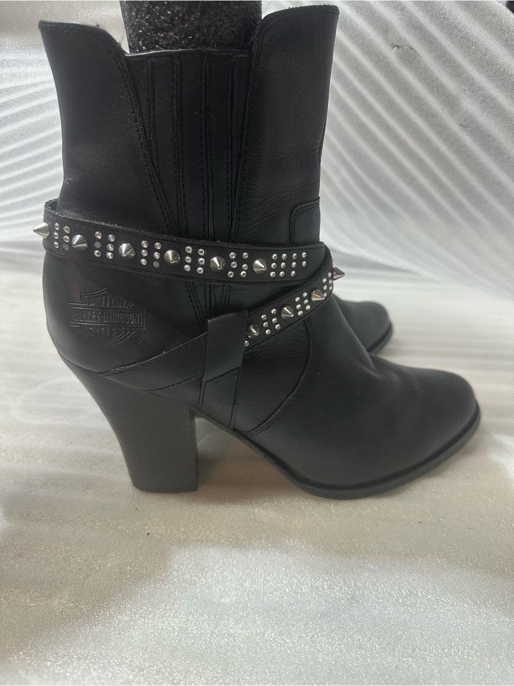 Harley-Davidson Black Studded Wrap-Heel Ankle Boots - Picture 2 of 9